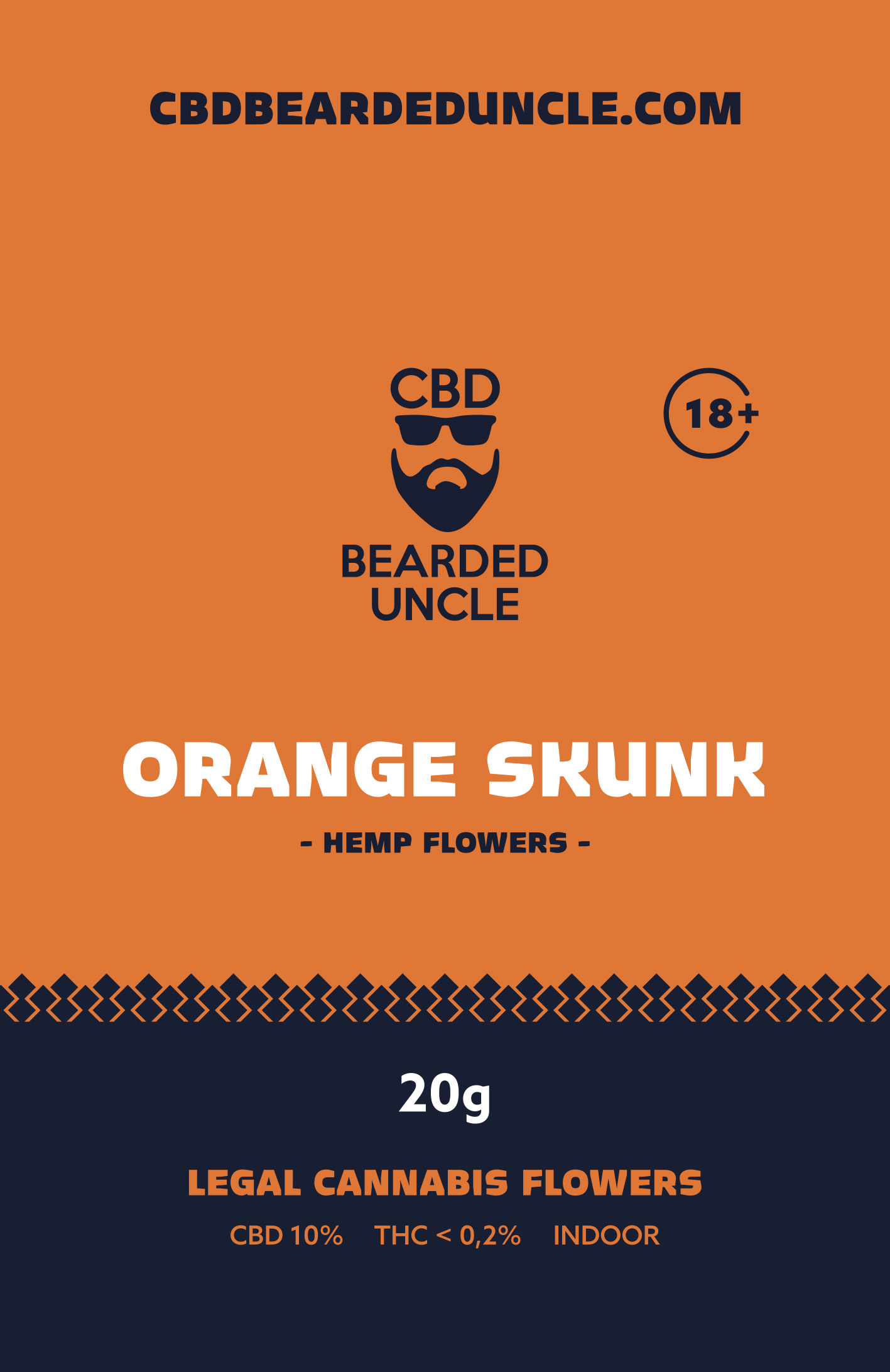 BEARDED UNCLE ORANGE SKUNK INDOOR CBD 10% a THC 0,2% 20g 